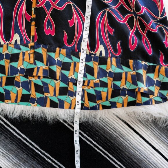 CAbi Chelsea Tunic SzL Colorful 100% Silk Babydoll Empire Waist Tie 3/4 Sleeve - Picture 8 of 9